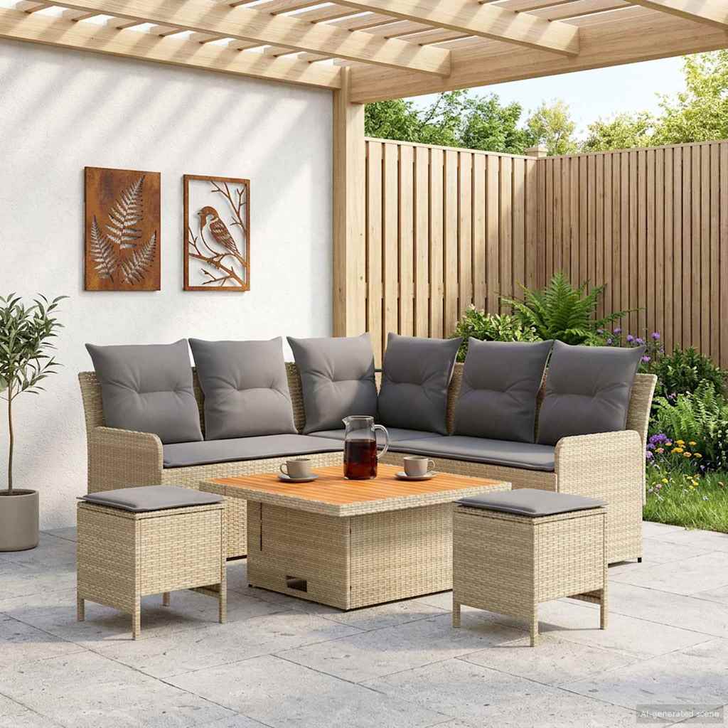 Möbelsets mit Kissen 6 pcs Beige und Hellgrau PE-Rattan