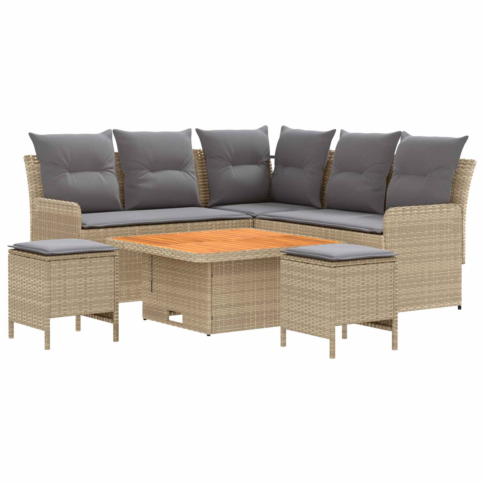 Möbelsets mit Kissen 6 pcs Beige und Hellgrau PE-Rattan