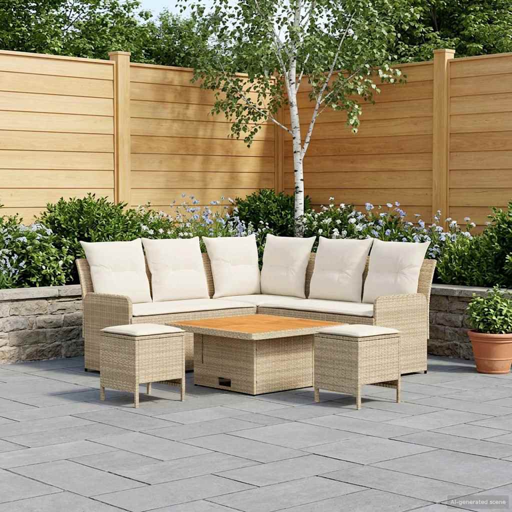 Möbelsets mit Kissen 6 pcs Beige und Creme PE-Rattan