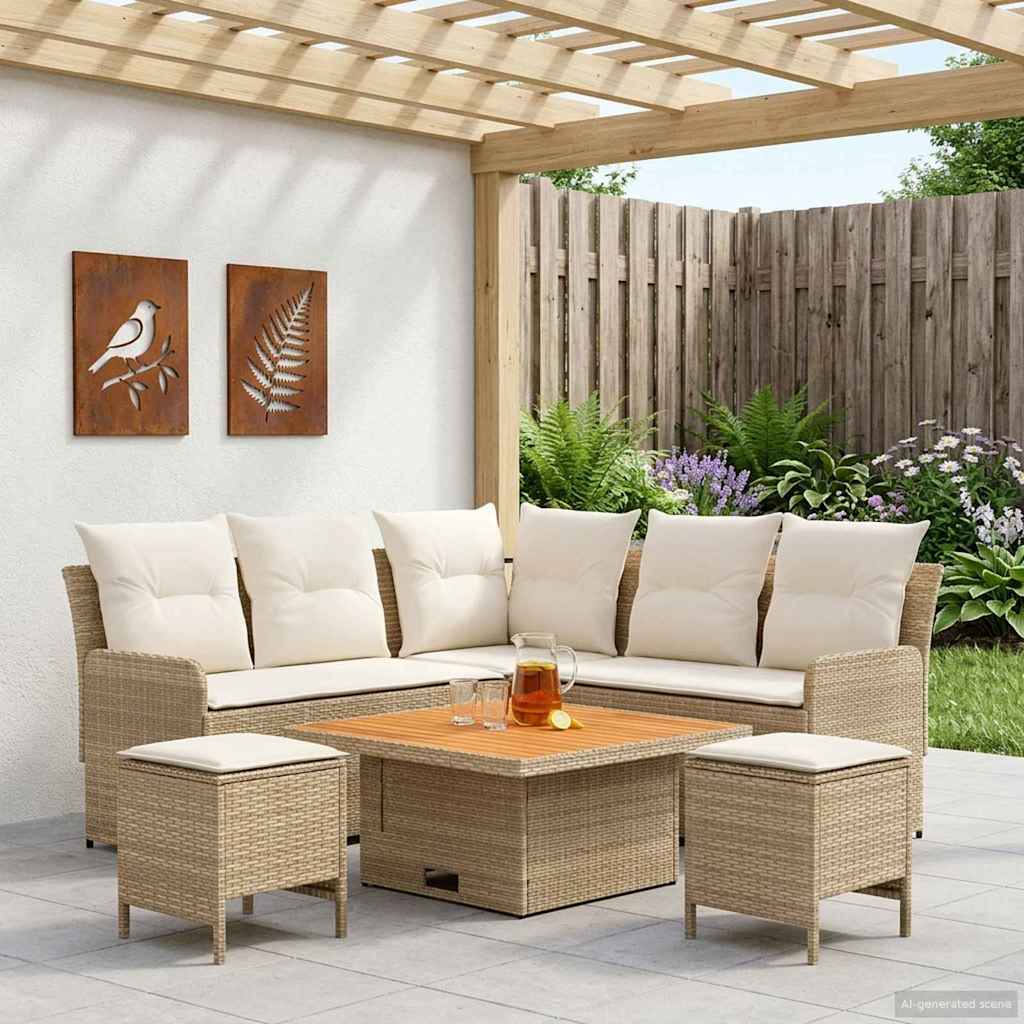 Möbelsets mit Kissen 6 pcs Beige und Creme PE-Rattan
