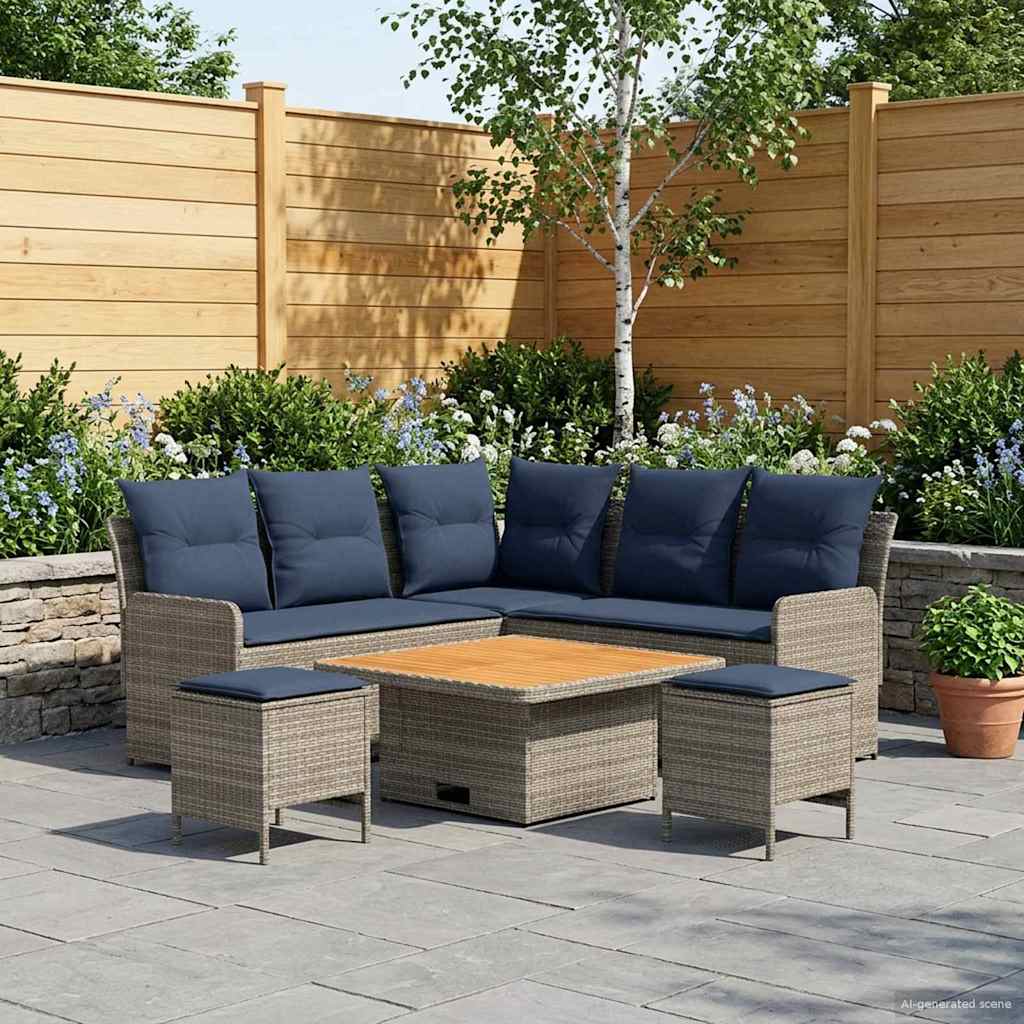 Möbelsets mit Kissen 6 pcs Grau und Marineblau PE-Rattan