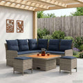 Möbelsets mit Kissen 6 pcs Grau und Marineblau PE-Rattan
