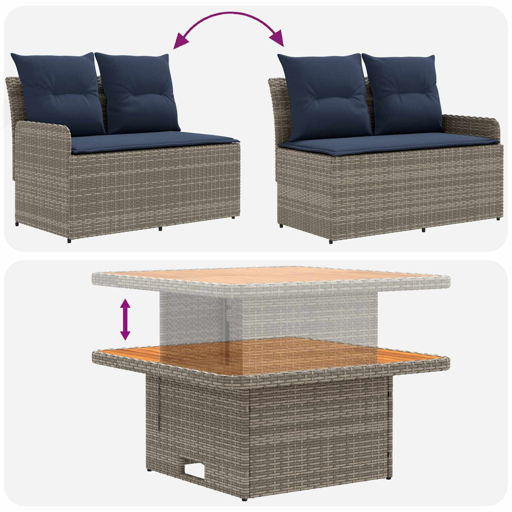 Möbelsets mit Kissen 6 pcs Grau und Marineblau PE-Rattan