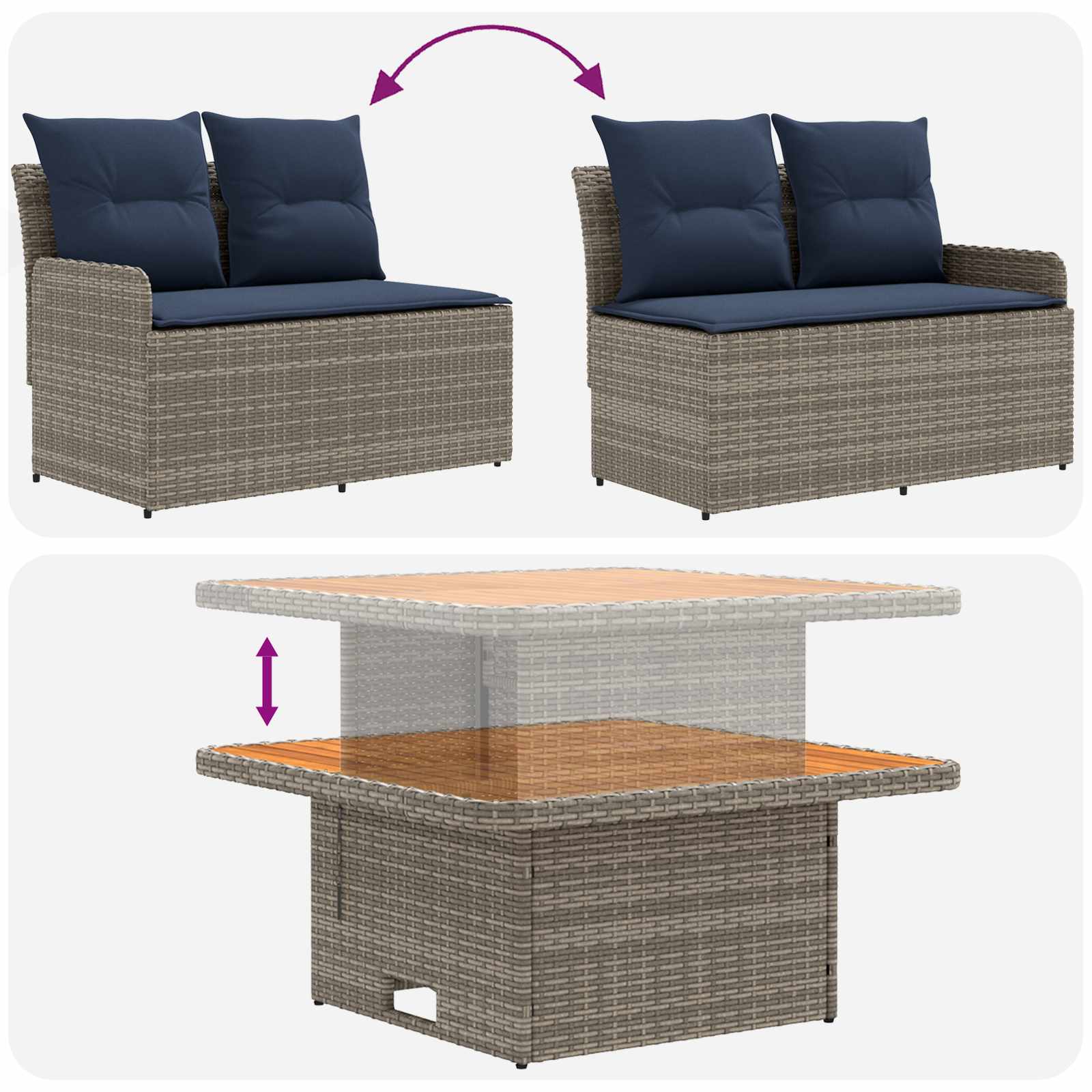 Möbelsets mit Kissen 6 pcs Grau und Marineblau PE-Rattan
