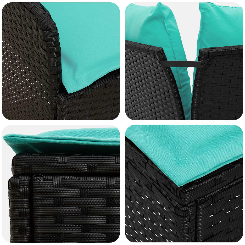 Möbelsets mit Kissen 6 pcs Schwarz und Türkis PE-Rattan