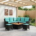 Möbelsets mit Kissen 6 pcs Schwarz und Türkis PE-Rattan