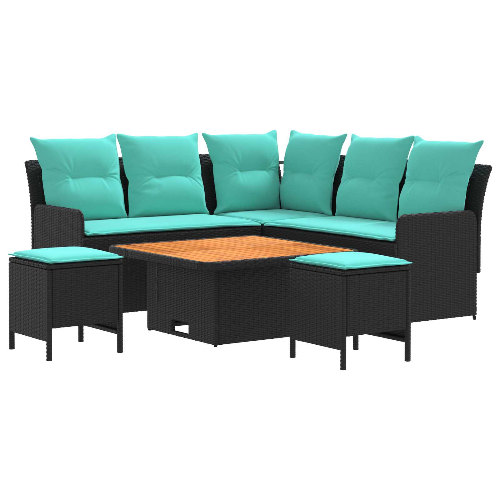 Möbelsets mit Kissen 6 pcs Schwarz und Türkis PE-Rattan