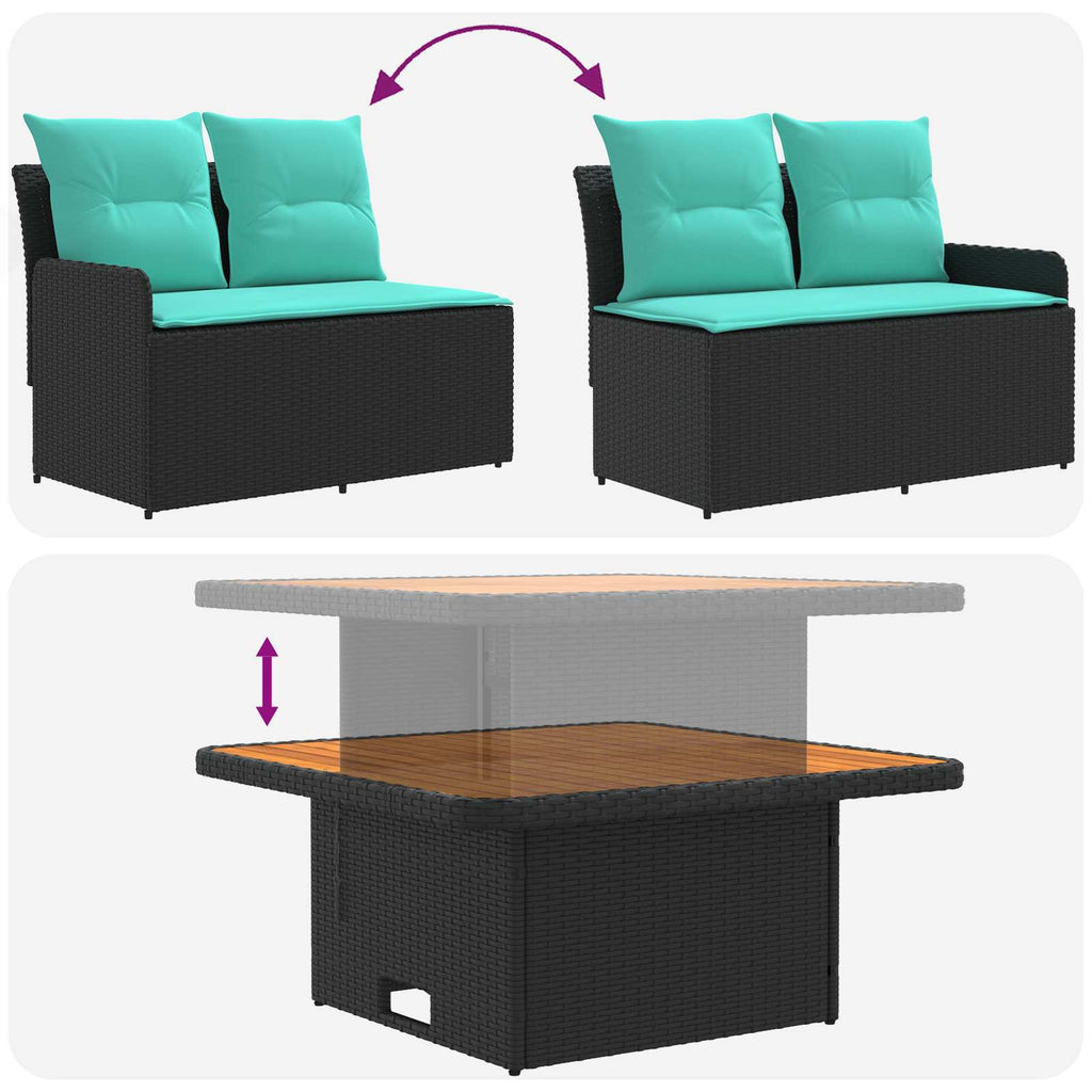 Möbelsets mit Kissen 6 pcs Schwarz und Türkis PE-Rattan