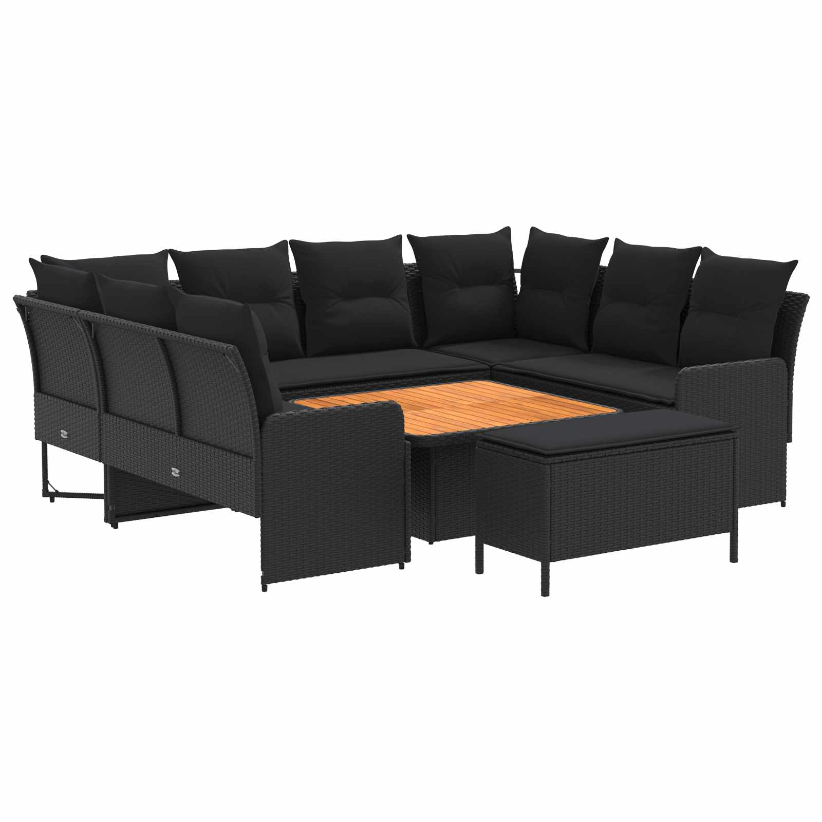 Möbelsets mit Kissen 7 pcs Schwarz PE-Rattan