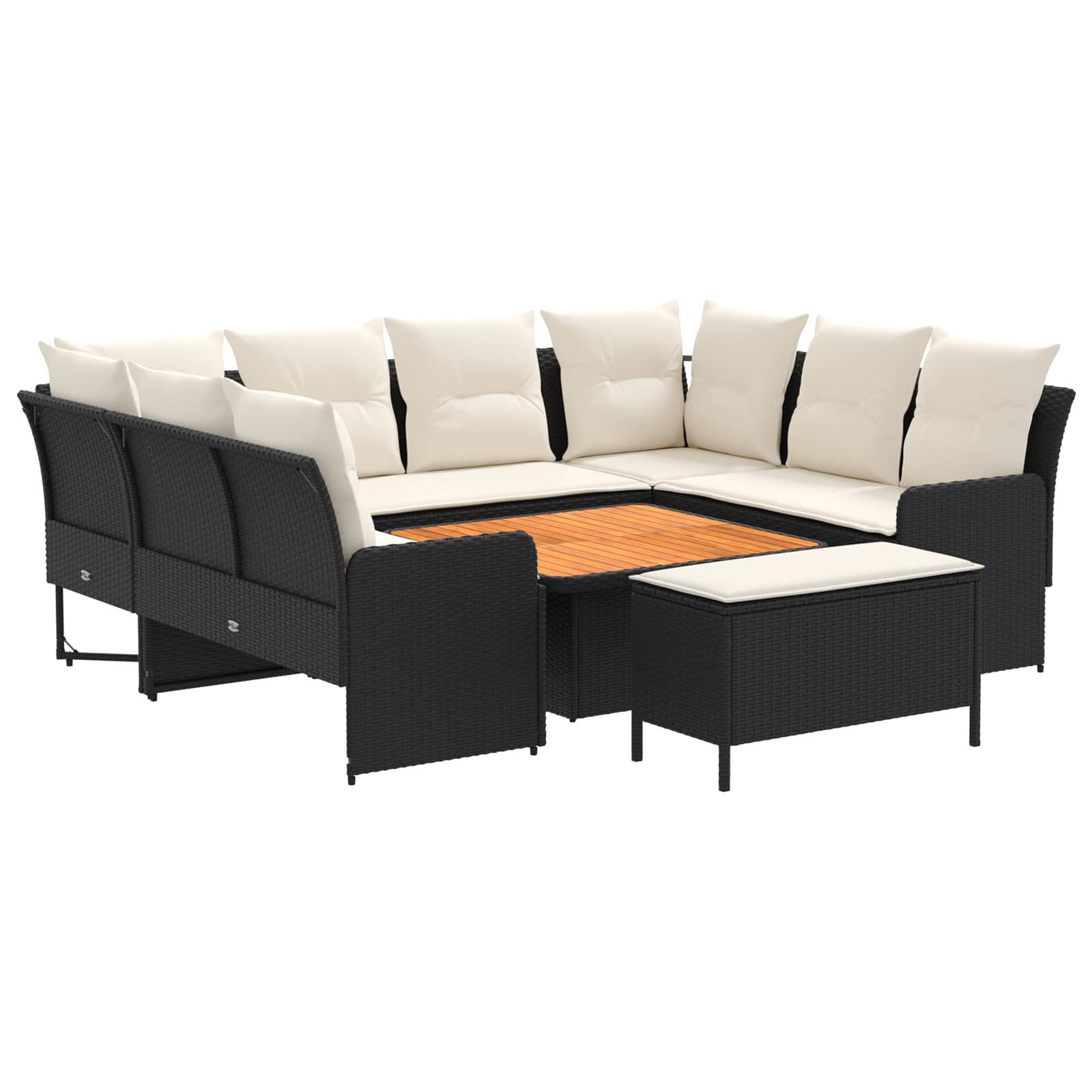 Möbelsets mit Kissen 7 pcs Schwarz und Creme PE-Rattan