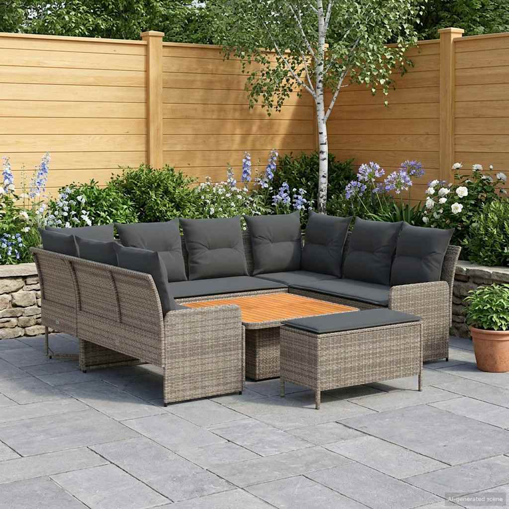 Möbelsets mit Kissen 7 pcs Grau und Dunkelgrau PE-Rattan