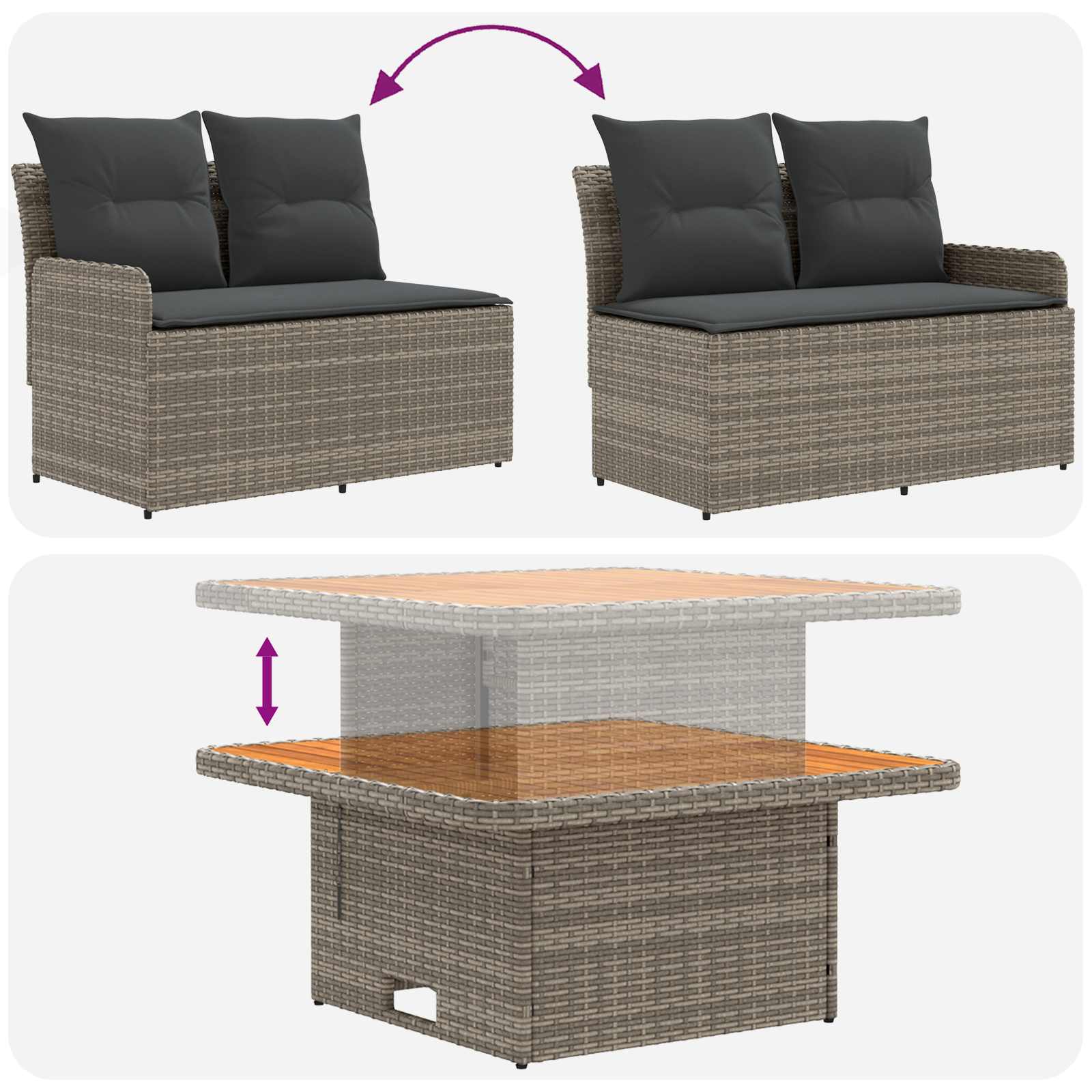 Möbelsets mit Kissen 7 pcs Grau und Dunkelgrau PE-Rattan