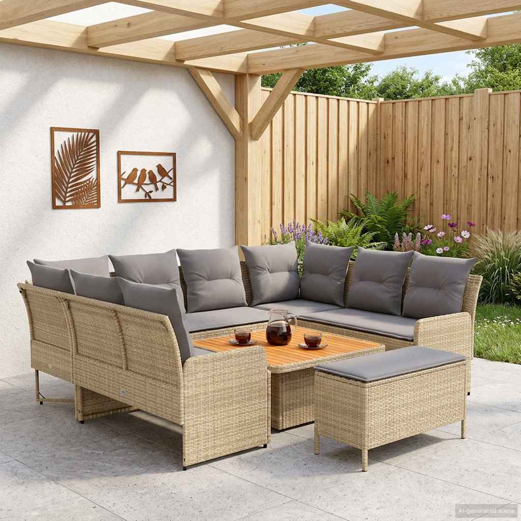 Möbelsets mit Kissen 7 pcs Beige und Hellgrau PE-Rattan