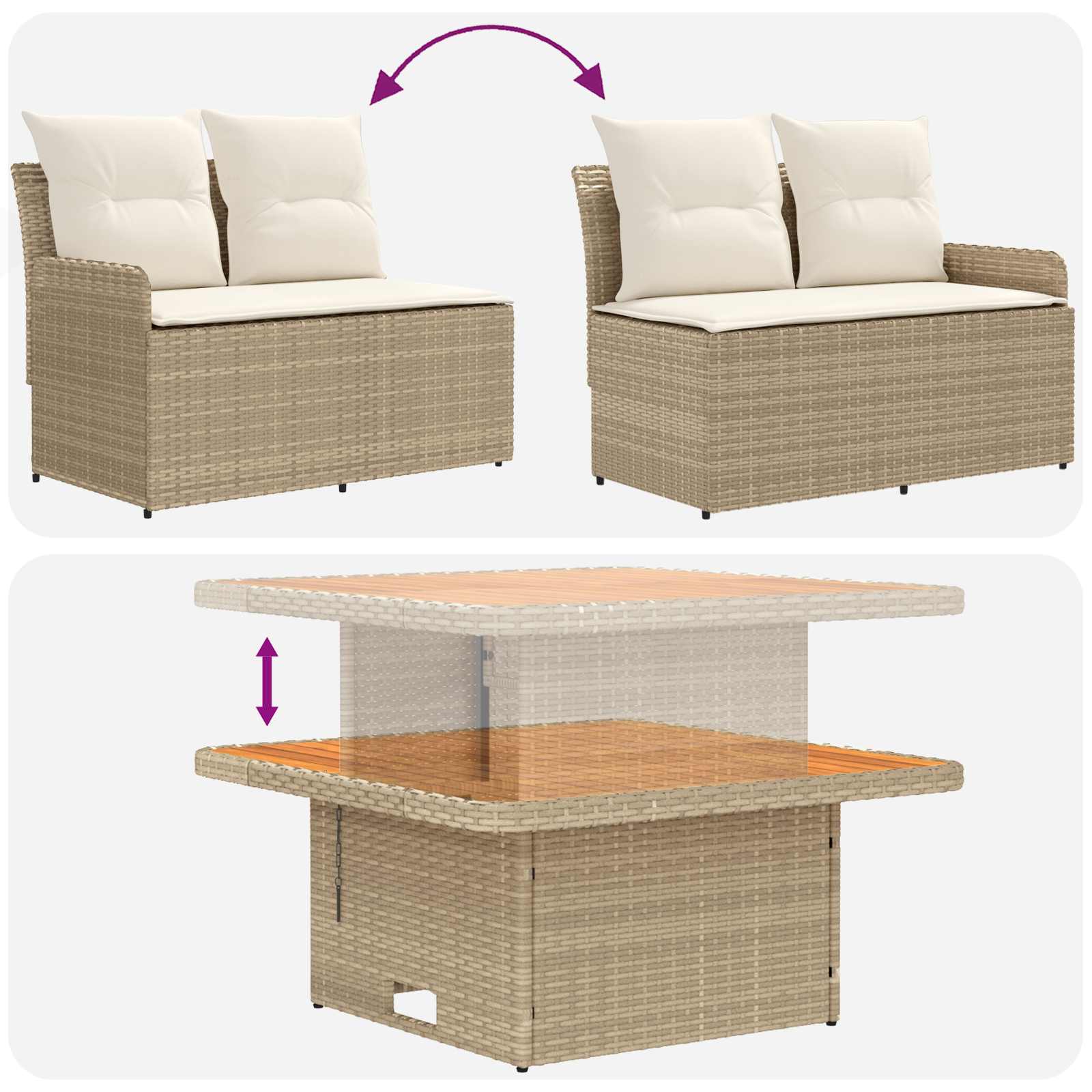 Möbelsets mit Kissen 7 pcs Beige und Creme PE-Rattan