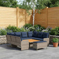 Möbelsets mit Kissen 7 pcs Grau und Marineblau PE-Rattan
