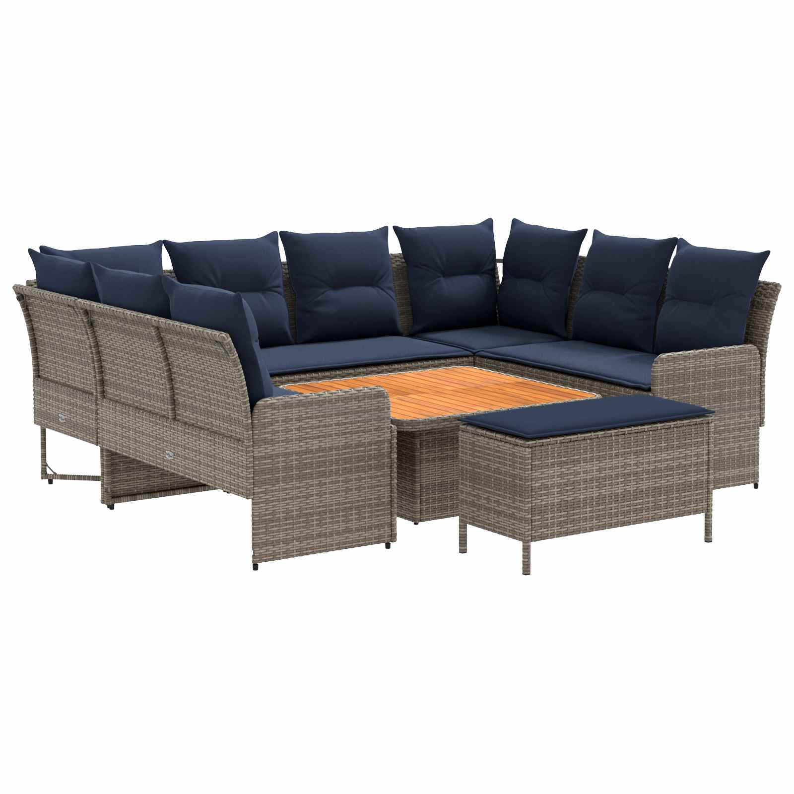 Möbelsets mit Kissen 7 pcs Grau und Marineblau PE-Rattan
