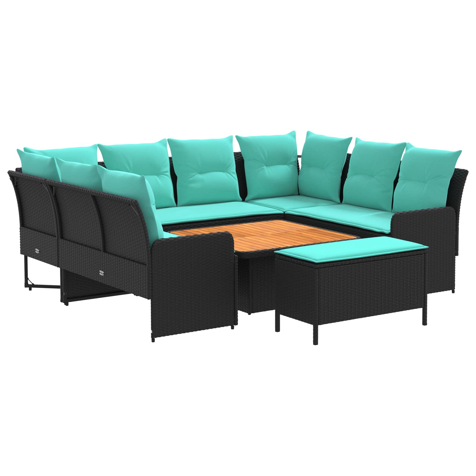 Möbelsets mit Kissen 7 pcs Schwarz und Türkis PE-Rattan