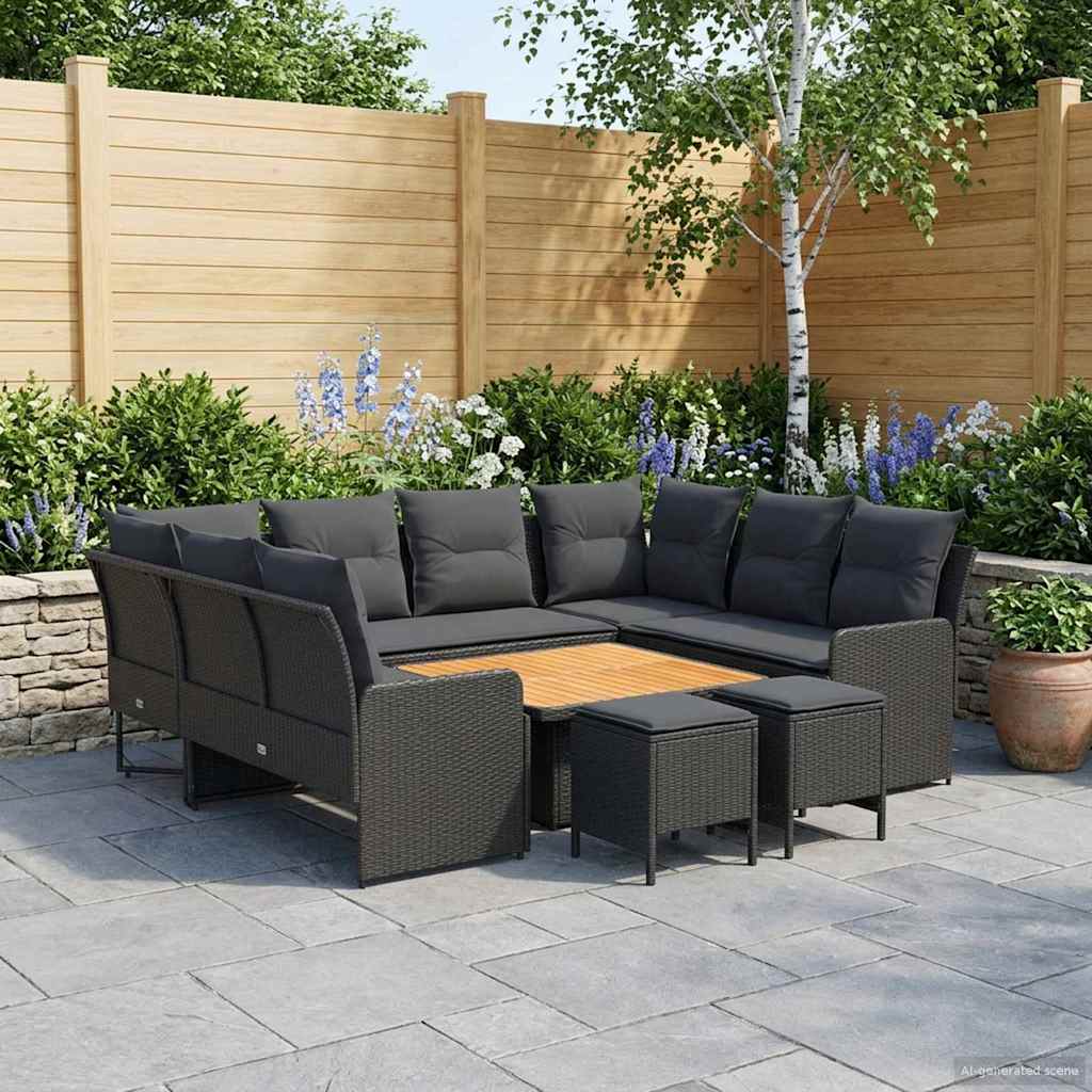 Möbelsets mit Kissen 8 pcs Schwarz PE-Rattan