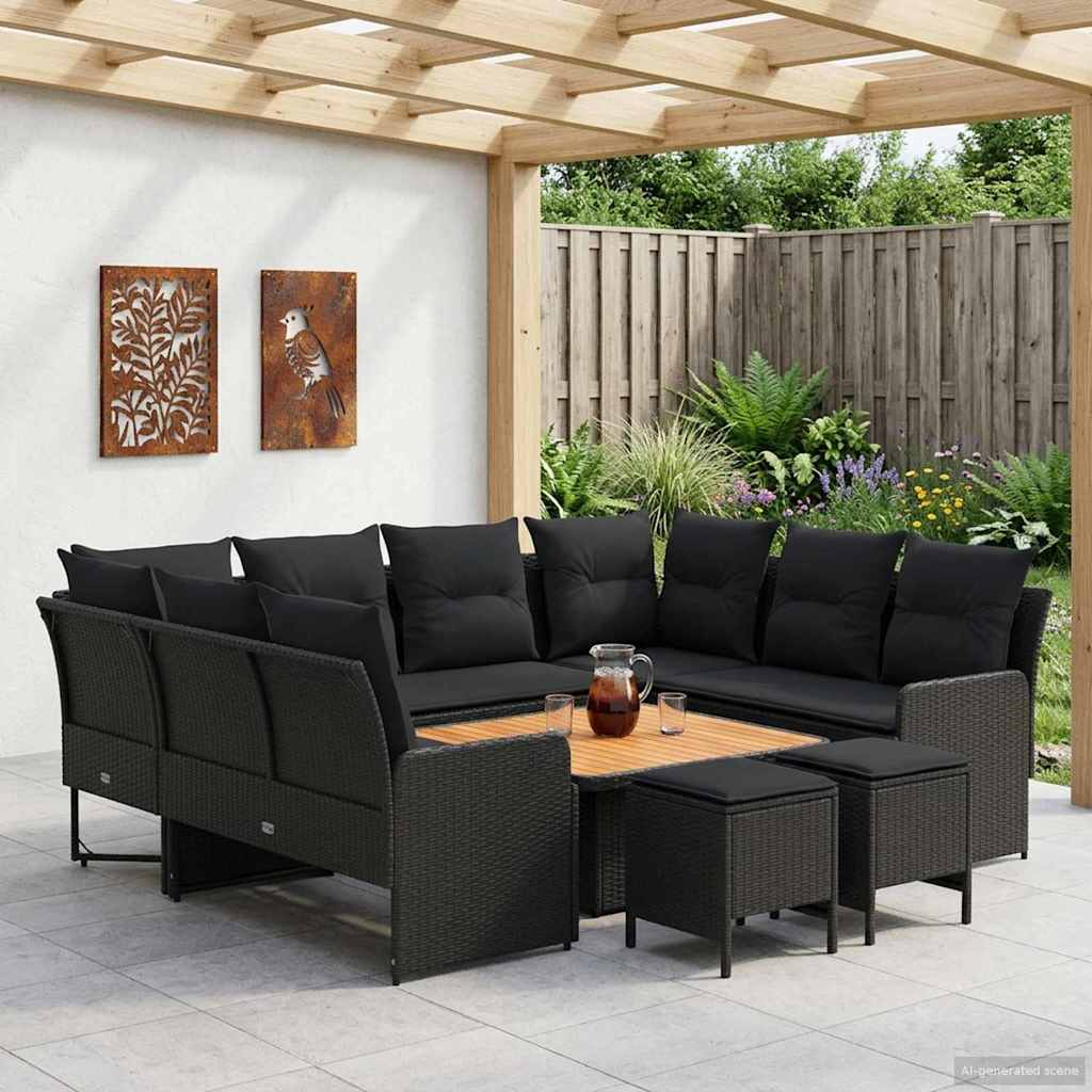 Möbelsets mit Kissen 8 pcs Schwarz PE-Rattan