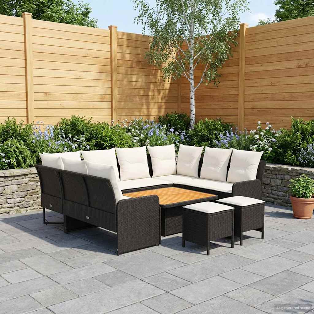Möbelsets mit Kissen 8 pcs Schwarz und Creme PE-Rattan