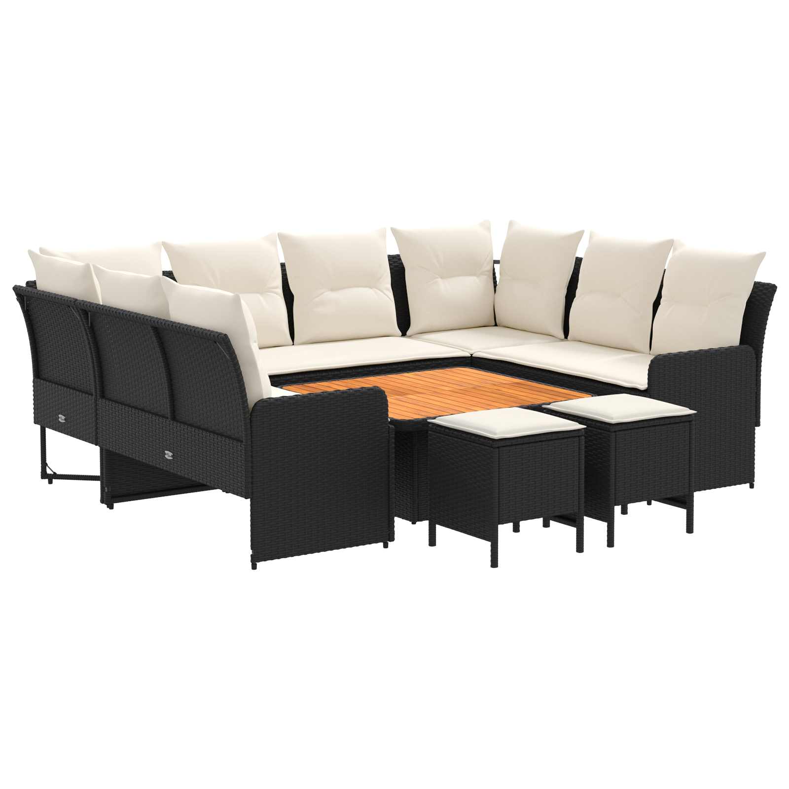 Möbelsets mit Kissen 8 pcs Schwarz und Creme PE-Rattan