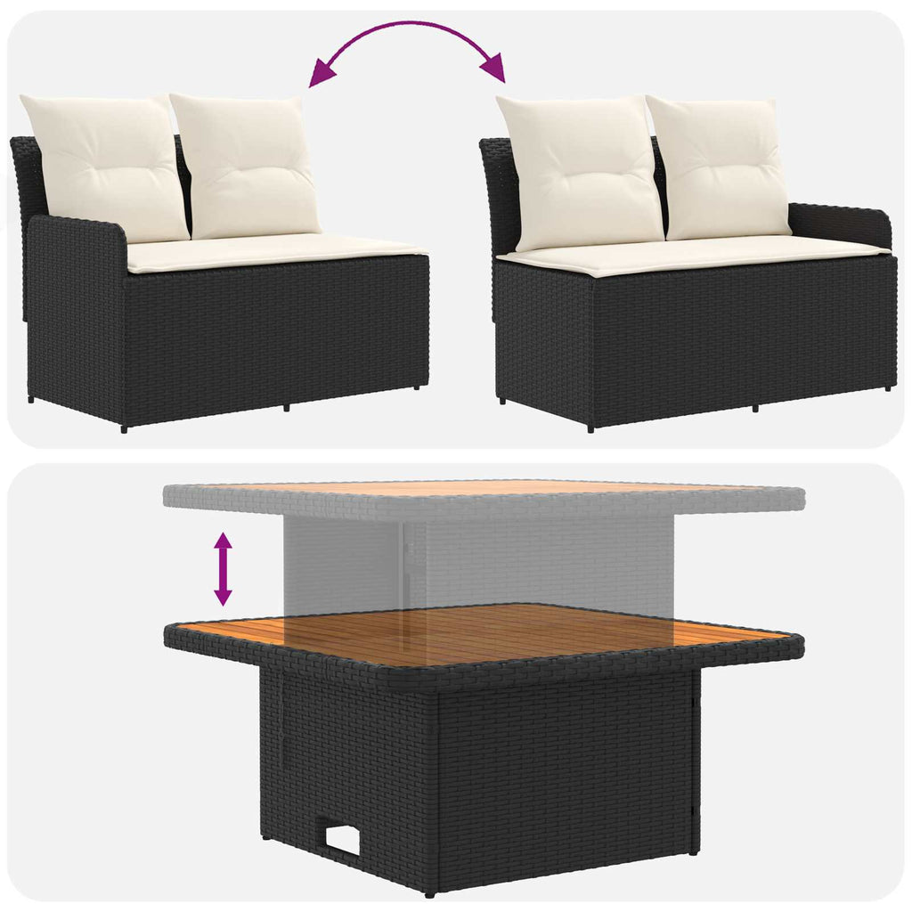 Möbelsets mit Kissen 8 pcs Schwarz und Creme PE-Rattan
