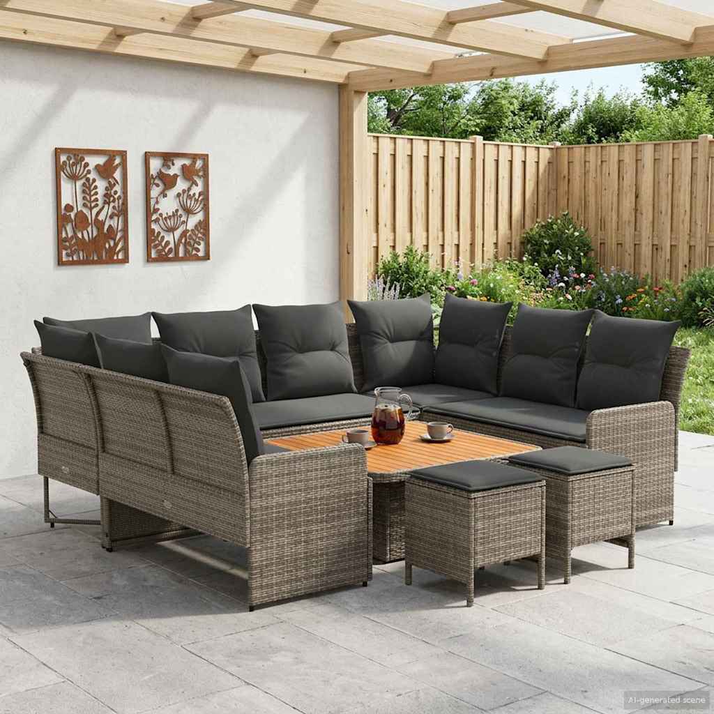 Möbelsets mit Kissen 8 pcs Grau und Dunkelgrau PE-Rattan