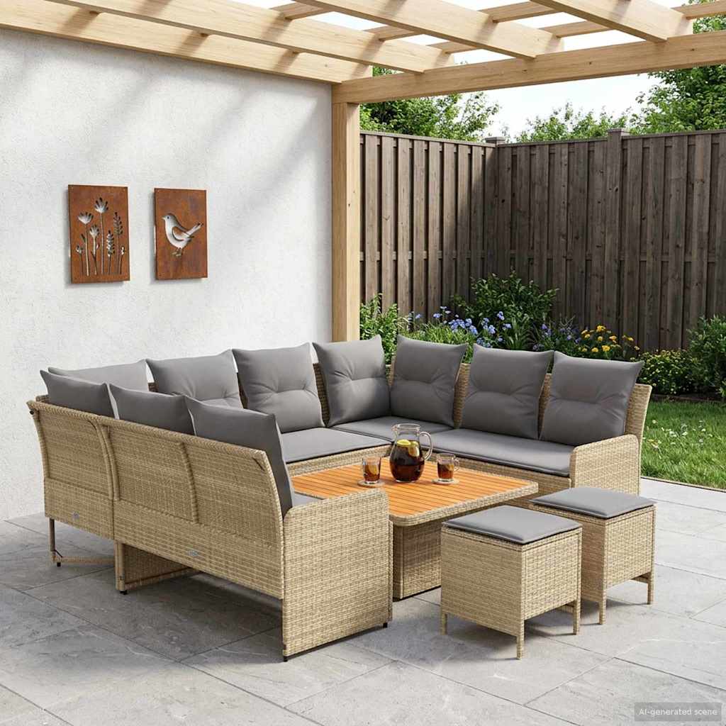 Möbelsets mit Kissen 8 pcs Beige und Hellgrau PE-Rattan