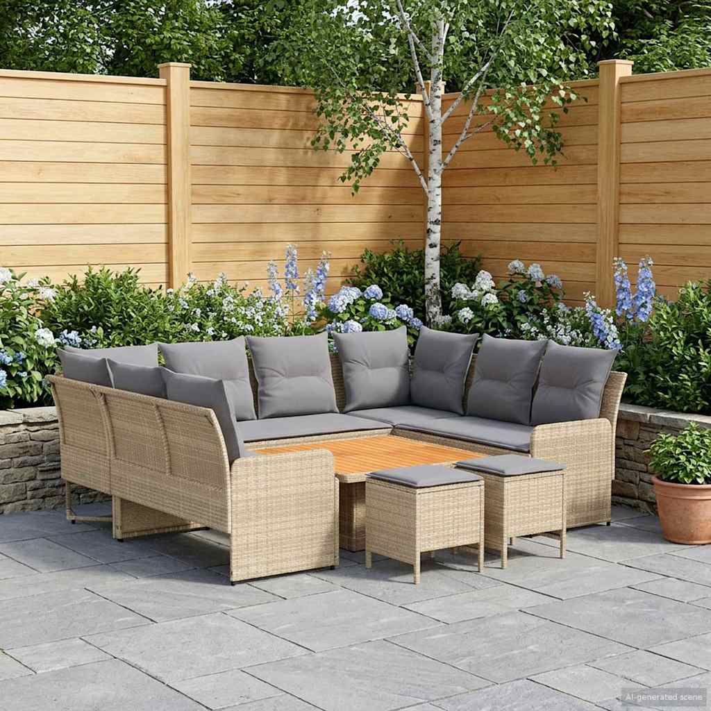 Möbelsets mit Kissen 8 pcs Beige und Hellgrau PE-Rattan