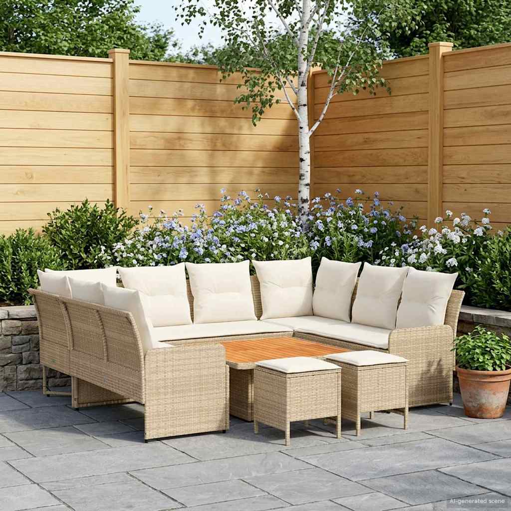 Möbelsets mit Kissen 8 pcs Beige und Creme PE-Rattan