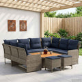 Möbelsets mit Kissen 8 pcs Grau und Marineblau PE-Rattan