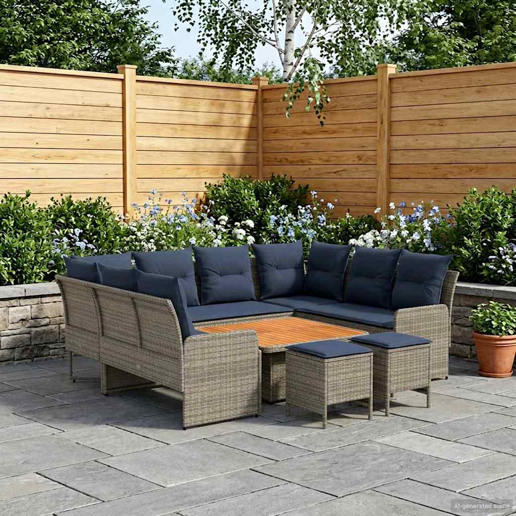 Möbelsets mit Kissen 8 pcs Grau und Marineblau PE-Rattan