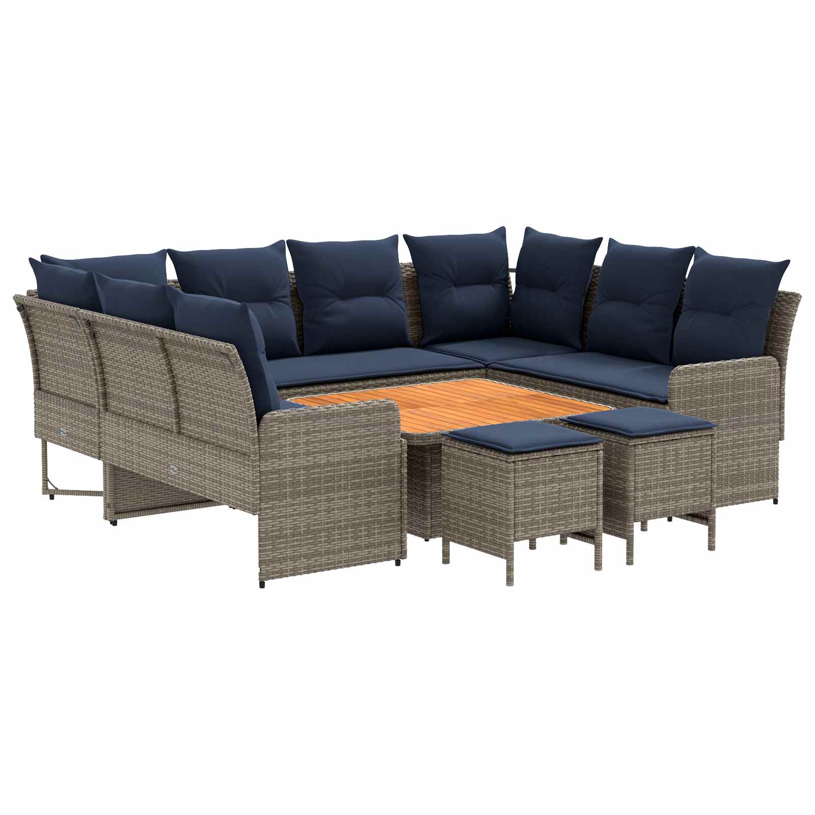Möbelsets mit Kissen 8 pcs Grau und Marineblau PE-Rattan
