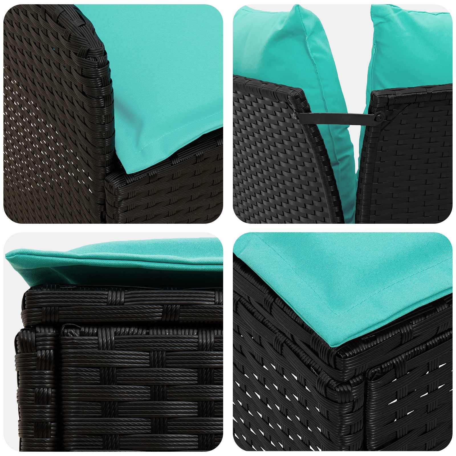 Möbelsets mit Kissen 8 pcs Schwarz und Türkis PE-Rattan