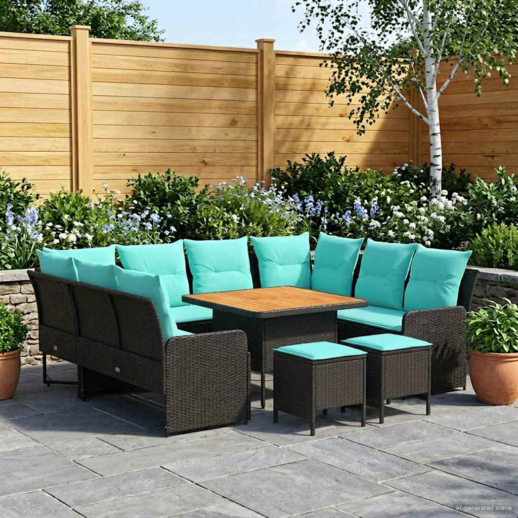 Möbelsets mit Kissen 8 pcs Schwarz und Türkis PE-Rattan