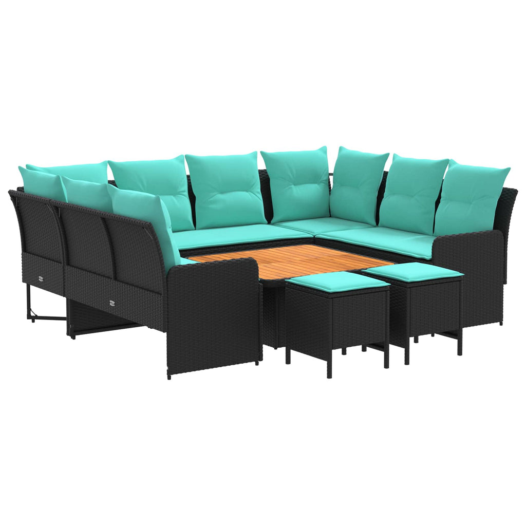 Möbelsets mit Kissen 8 pcs Schwarz und Türkis PE-Rattan