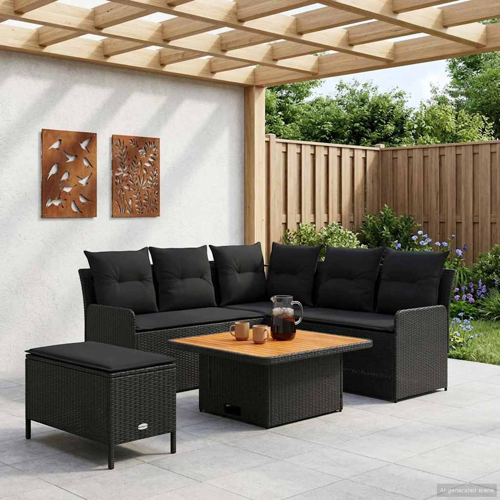 Möbelsets mit Kissen 5 pcs Schwarz PE-Rattan