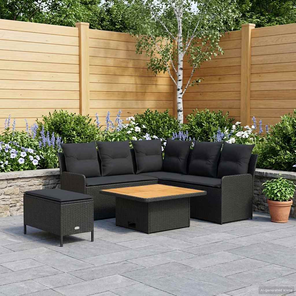 Möbelsets mit Kissen 5 pcs Schwarz PE-Rattan