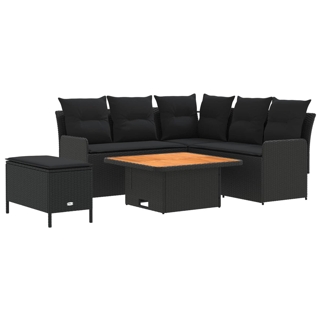 Möbelsets mit Kissen 5 pcs Schwarz PE-Rattan