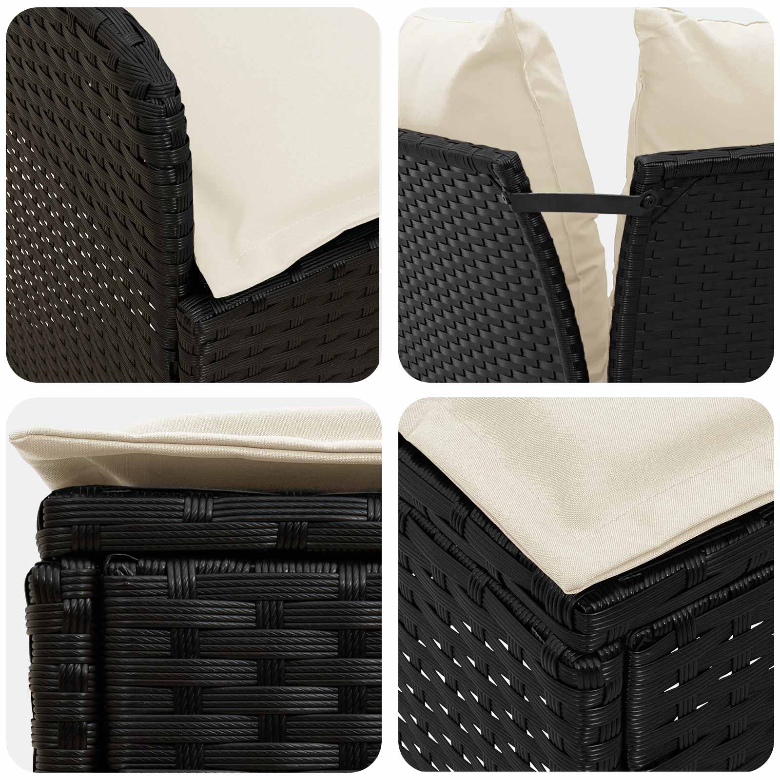 Möbelsets mit Kissen 5 pcs Schwarz und Creme PE-Rattan