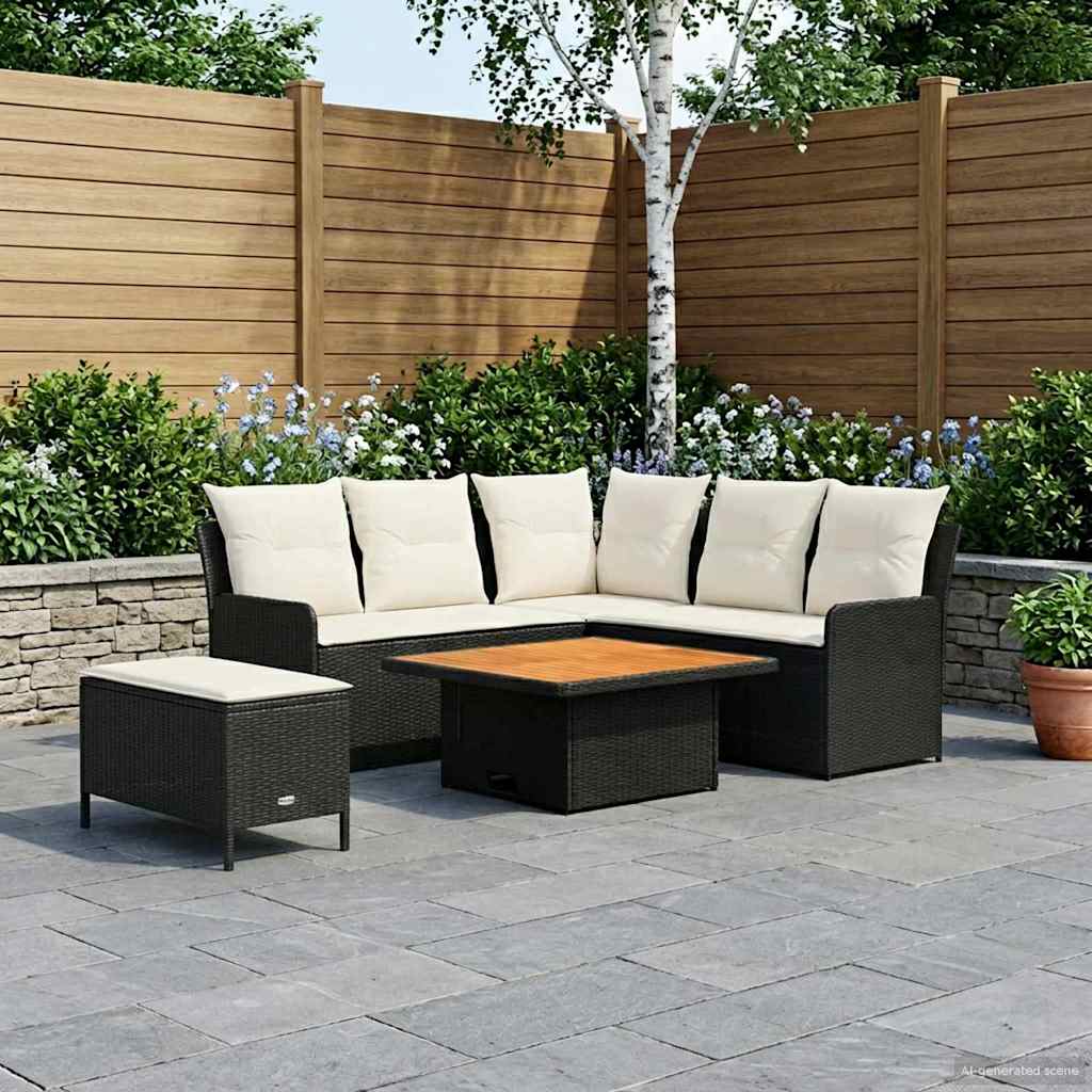 Möbelsets mit Kissen 5 pcs Schwarz und Creme PE-Rattan