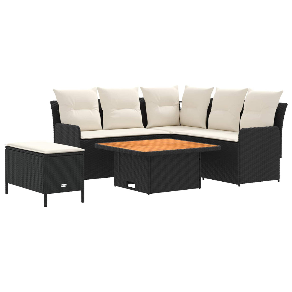 Möbelsets mit Kissen 5 pcs Schwarz und Creme PE-Rattan