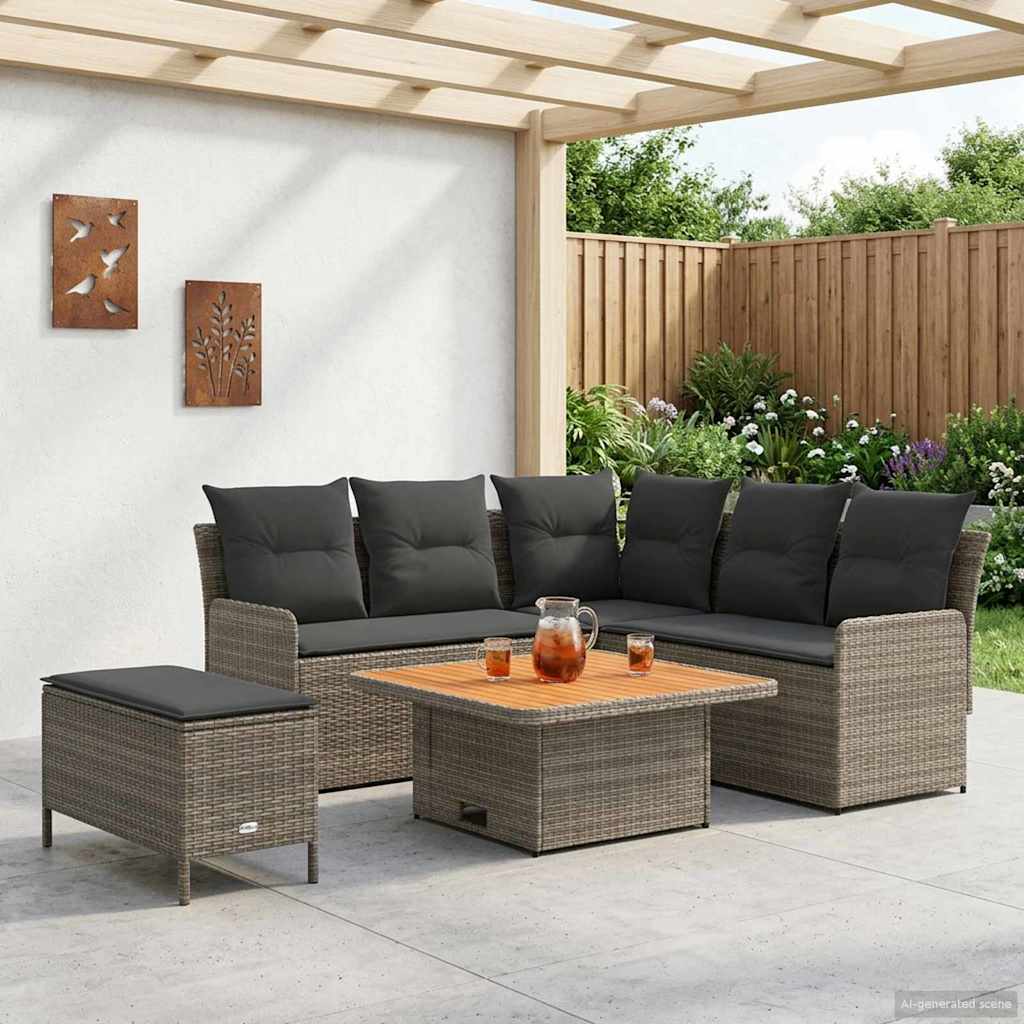 Möbelsets mit Kissen 5 pcs Grau und Dunkelgrau PE-Rattan