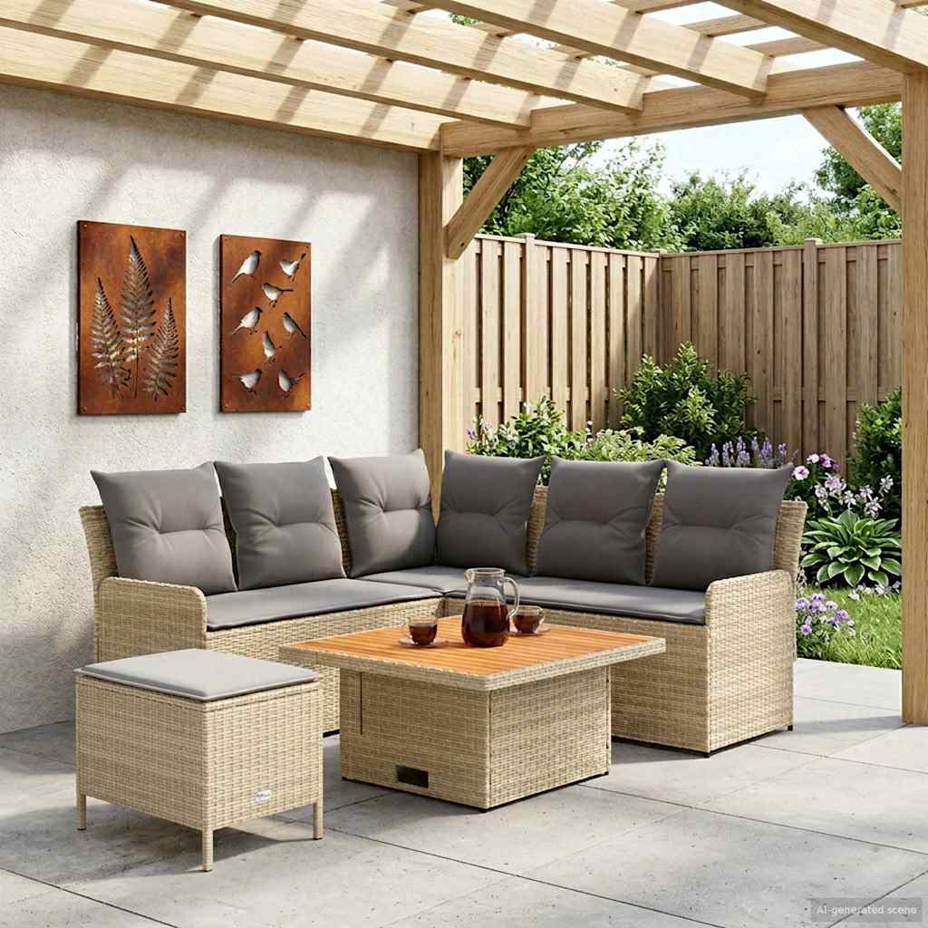 Möbelsets mit Kissen 5 pcs Beige und Hellgrau PE-Rattan