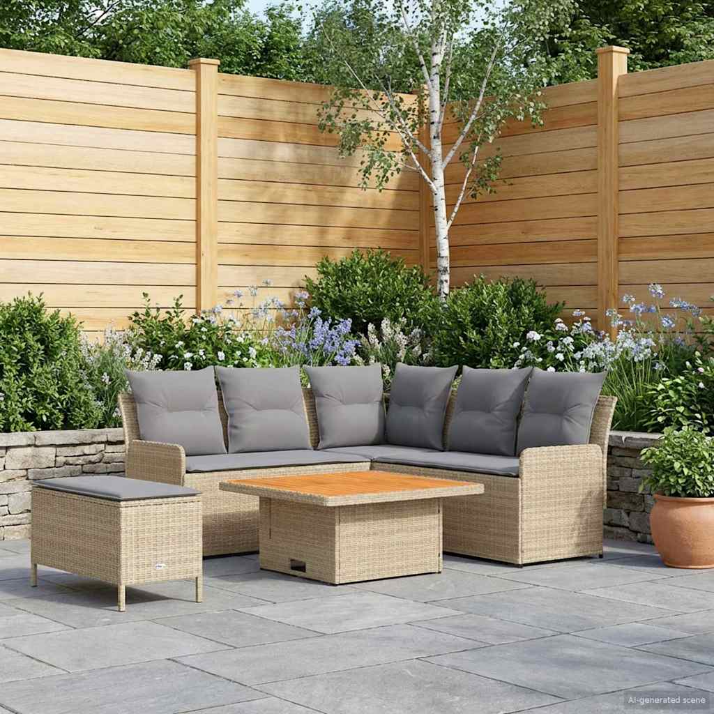 Möbelsets mit Kissen 5 pcs Beige und Hellgrau PE-Rattan