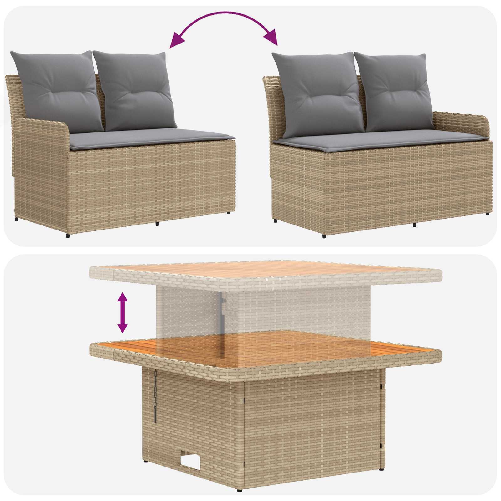 Möbelsets mit Kissen 5 pcs Beige und Hellgrau PE-Rattan