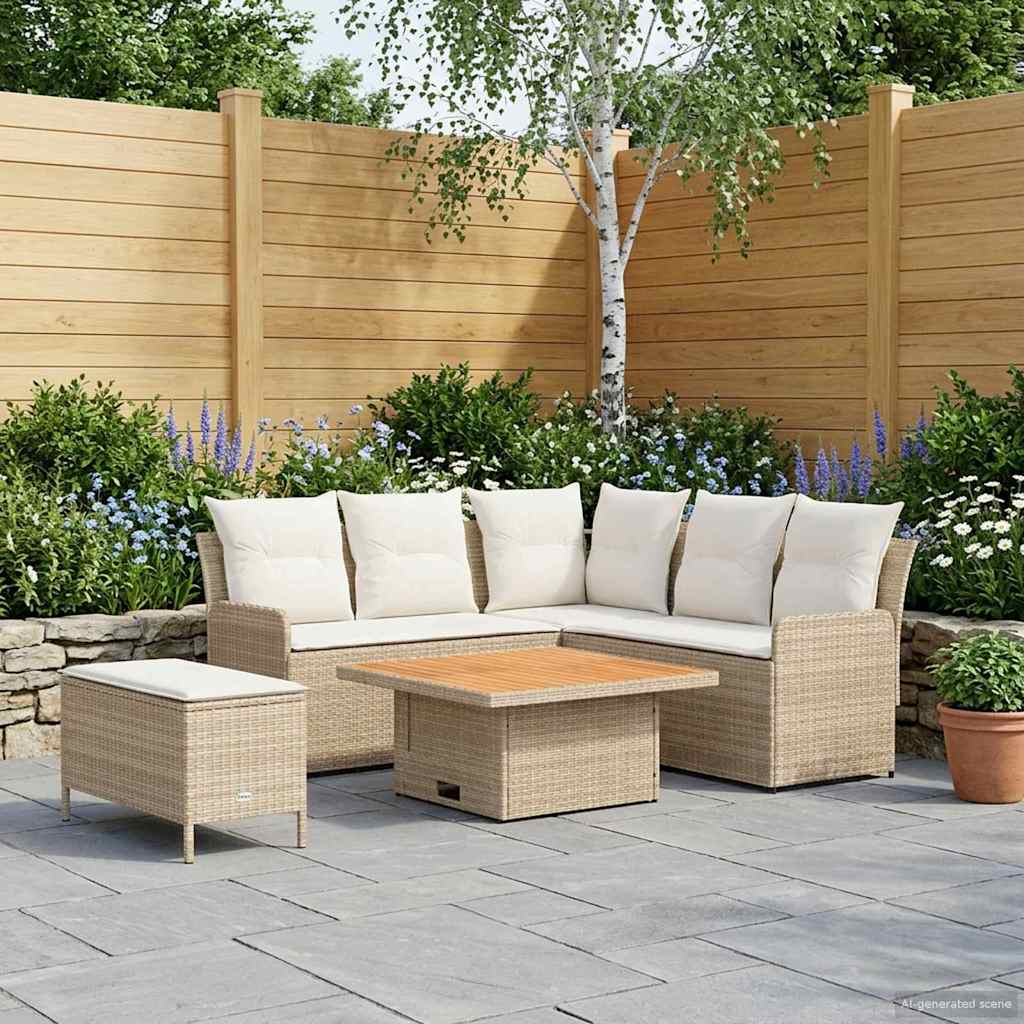Möbelsets mit Kissen 5 pcs Beige und Creme PE-Rattan