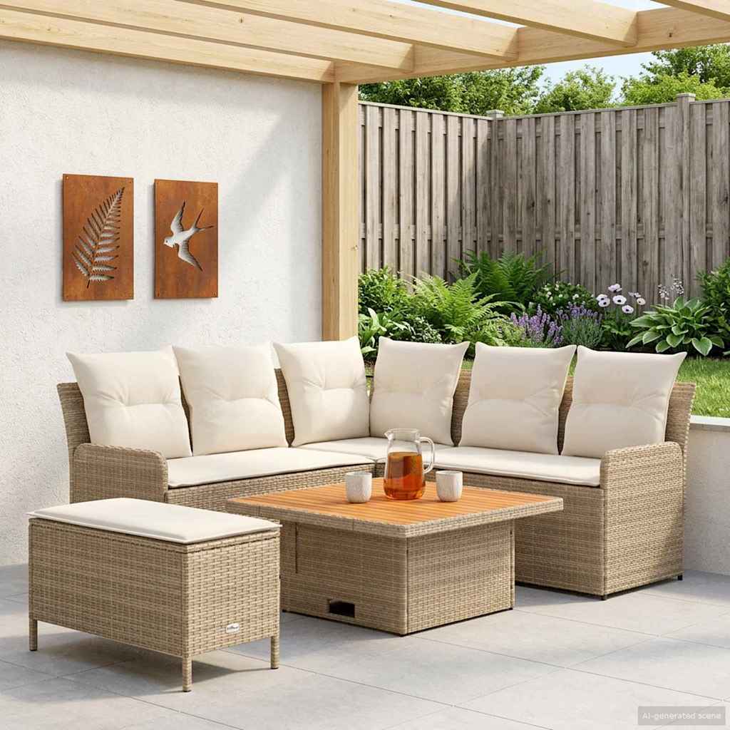Möbelsets mit Kissen 5 pcs Beige und Creme PE-Rattan