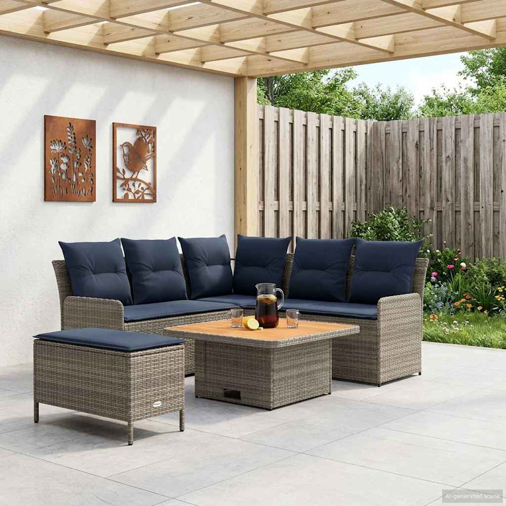 Möbelsets mit Kissen 5 pcs Grau und Marineblau PE-Rattan