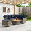 Möbelsets mit Kissen 5 pcs Grau und Marineblau PE-Rattan
